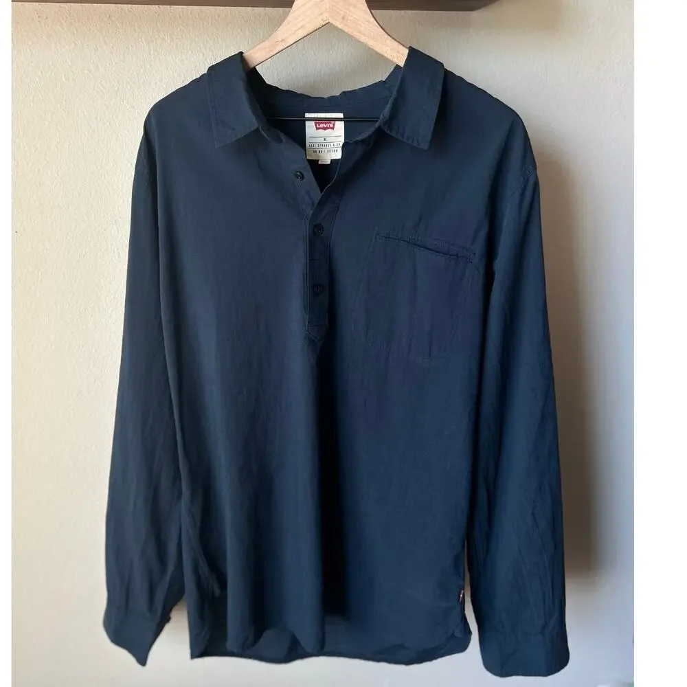 Levi's Dark Blue Long Sleeve Half Button-Up Shirt Size XL